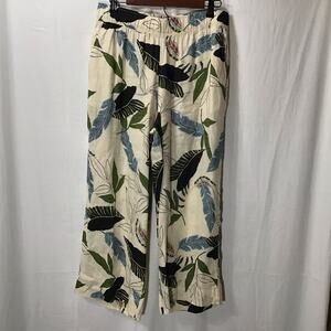 Tahari Linen European Grown Flax Tropical Wide Leg Pants Pull On L Resort